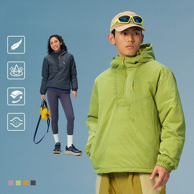 Winter Clothing Hiking - جاكيت بقلنسوة بسحاب نصفي خفيف الوزن